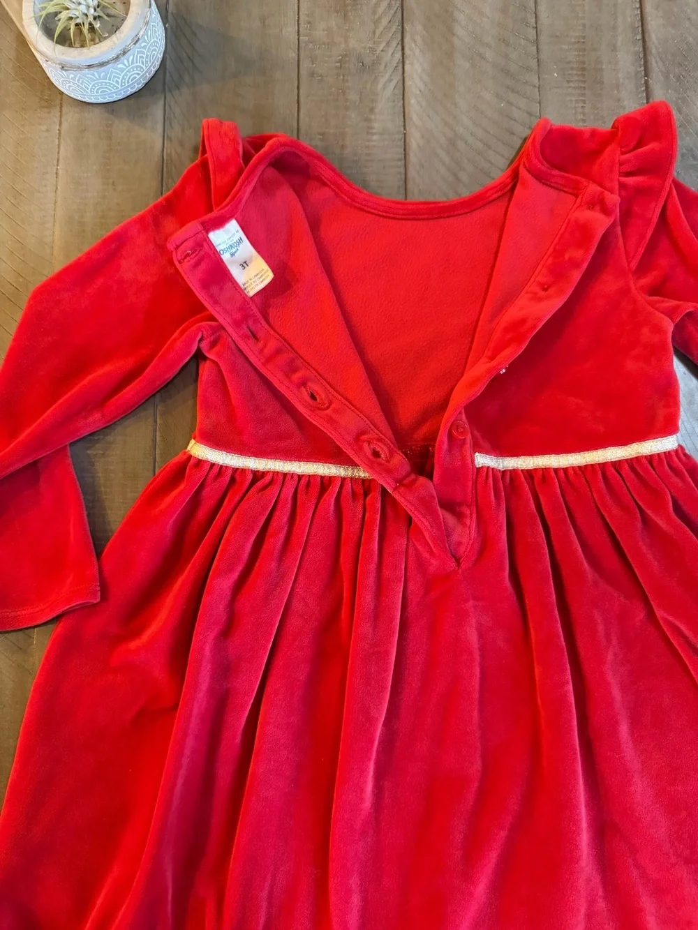OshKosh B'gosh Red Velvet Dress with Gold Bow